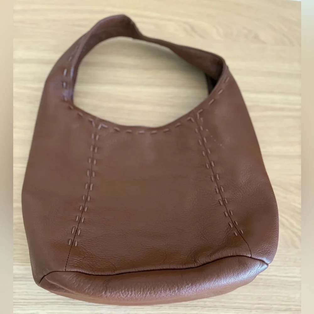 Talbots Brown Leather Boho Hobo Purse Bag Braided Detail